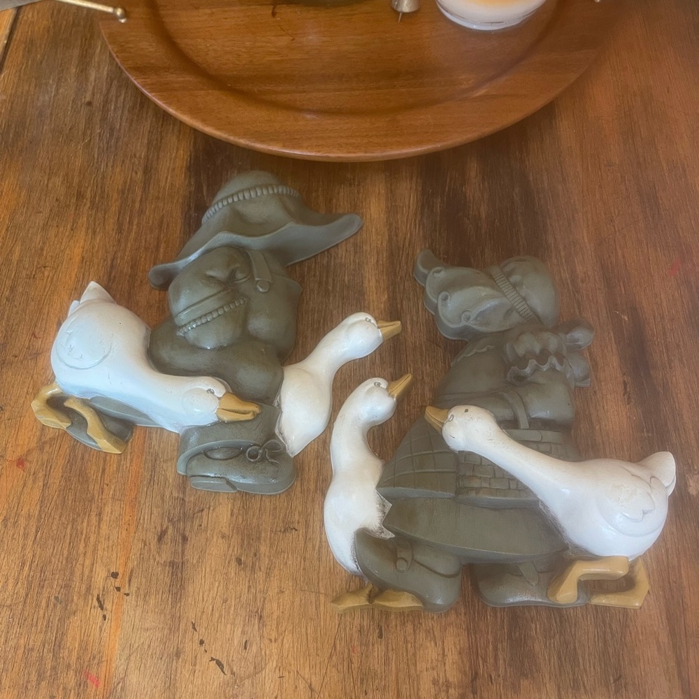 Vintage Burwood 2 Wall Plaques Boy & Girl with Ducks Geese 2865-1B 2865 2-B